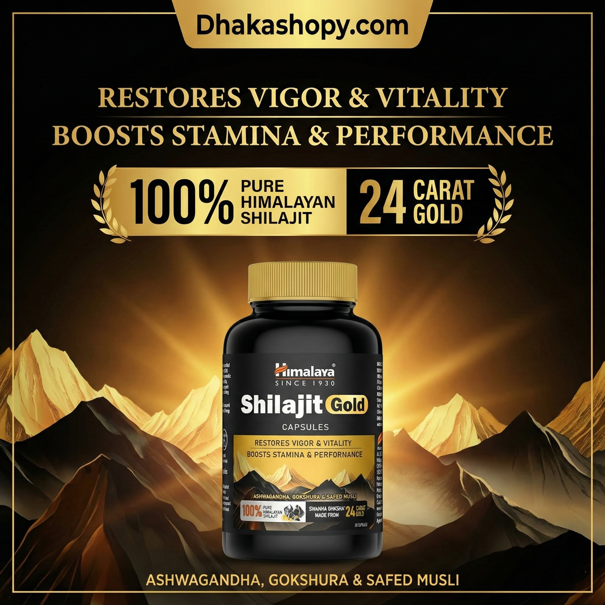 Himalaya Shilajit Gold Capsules 24 Carat Gold 20 Capsules
